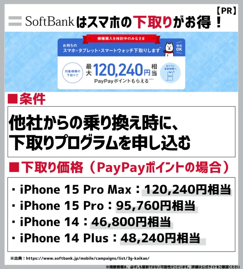 下取りプログラム｜対象機種の引き取りで最大120,240円相当のPayPayポイントがもらえる
