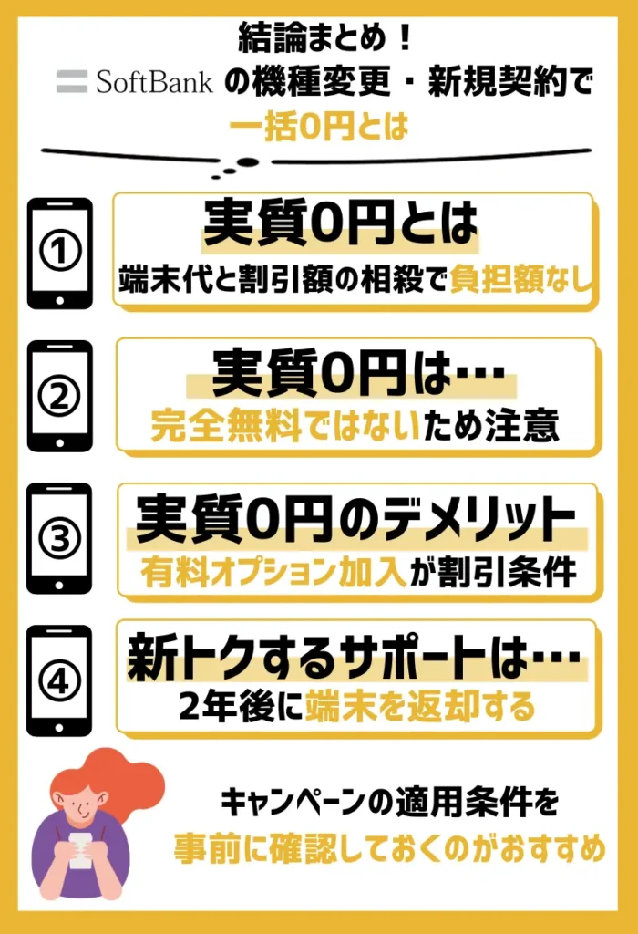 実質0円｜ソフトバンクの端末価格と、割引額の相殺で負担額がなくなる