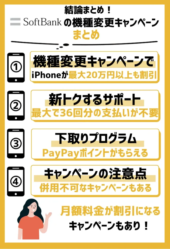 まとめ：ソフトバンクの機種変更キャンペーンを利用すると、iPhoneが最大で20万円以上も割引