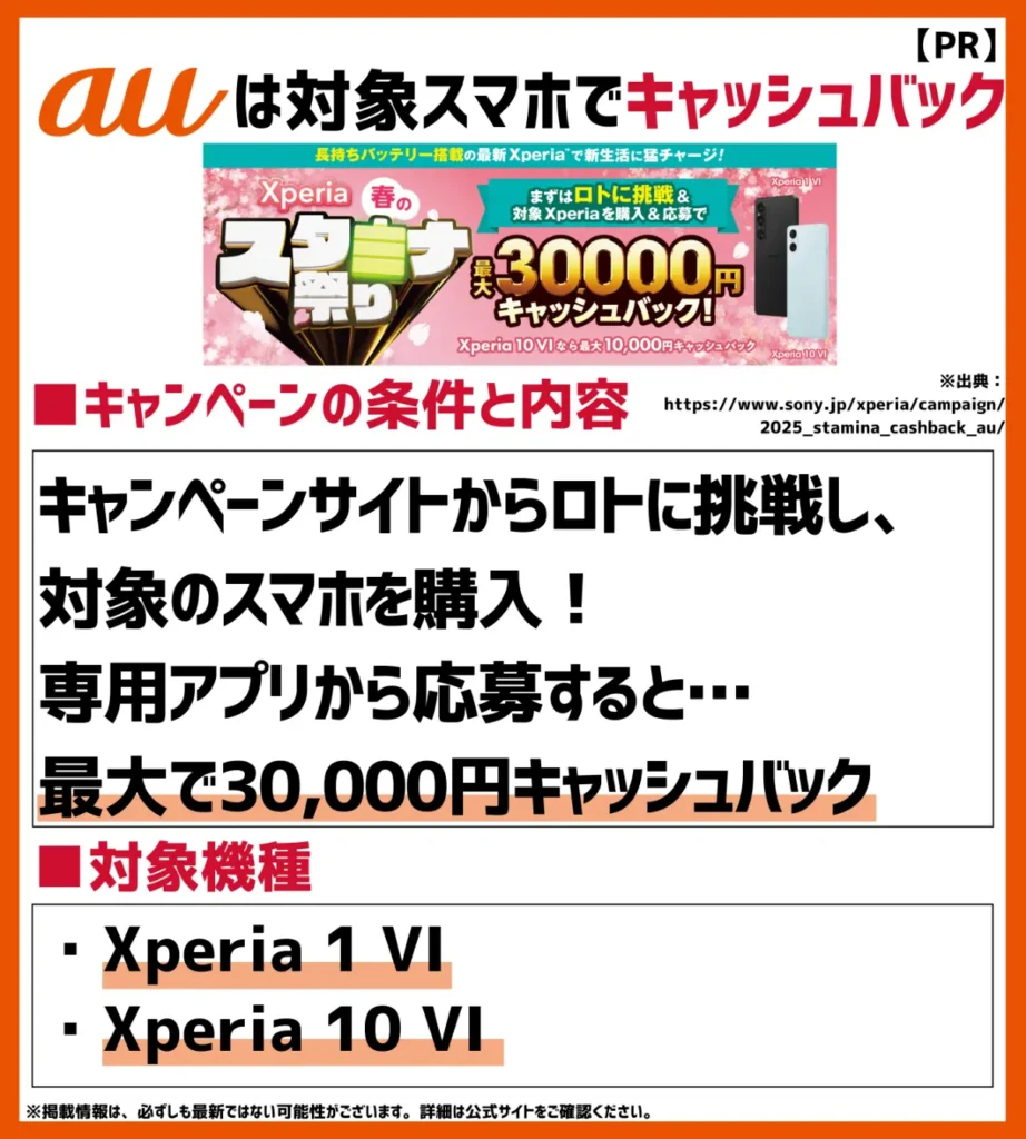 Xperia 春のスタミナ祭り｜ロト挑戦で1 VIなら最大3万円、10 VIなら最大1万円キャッシュバックが狙える