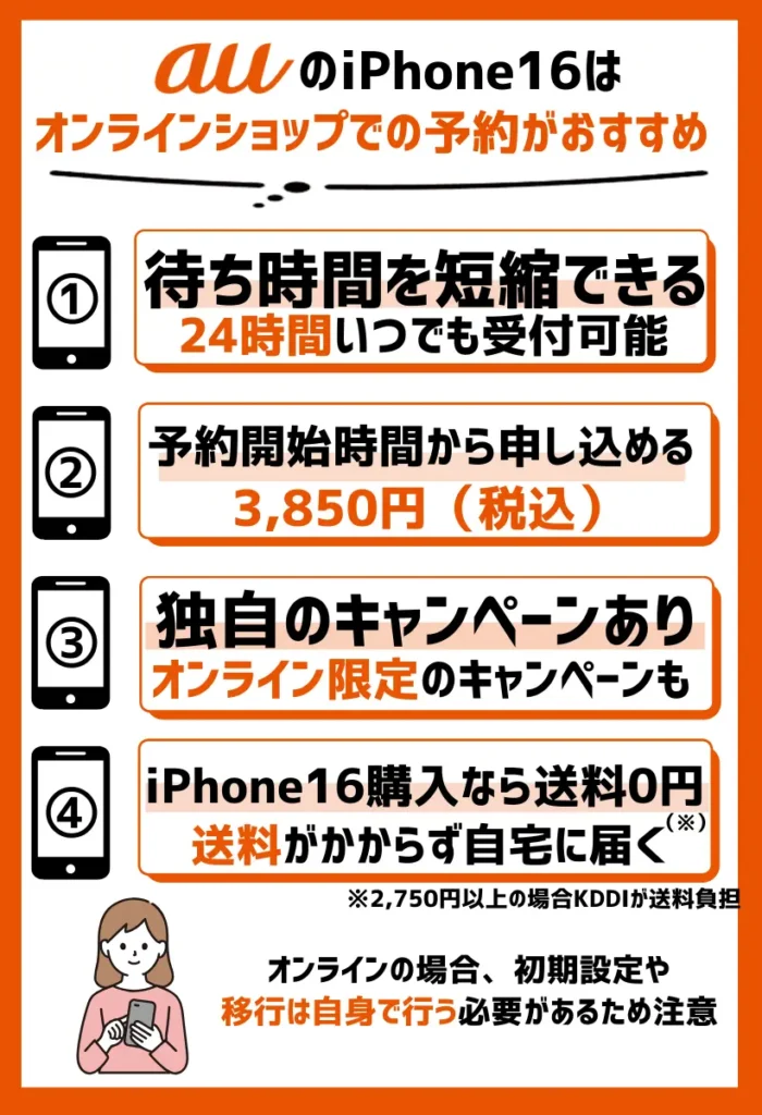 auのiPhone16はオンラインショップで予約がおすすめ