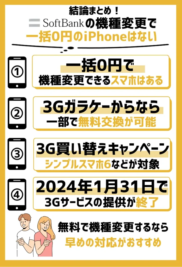 ソフトバンクの一括0円で機種変更できるスマホはある|3Gガラケーからなら一部で無料交換が可能