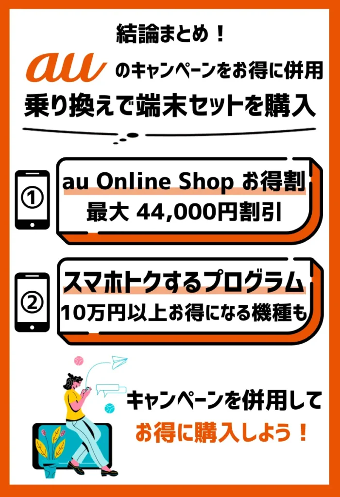 乗り換えで端末セットを購入|auのキャンペーンを併用すると、116,900円相当+下取り分の大幅割引
