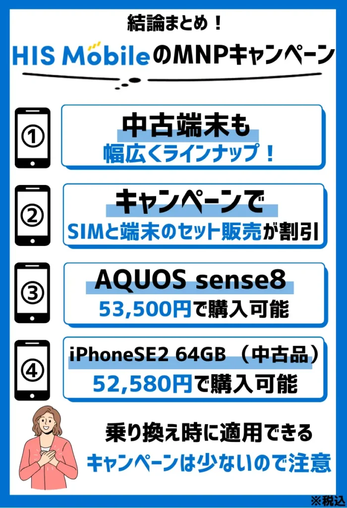 HISモバイルは中古端末も幅広くラインナップ!事務手数料が最大99%も割引