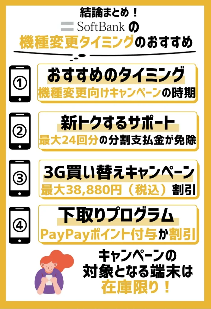 ソフトバンクで機種変更向けキャンペーンが開催されたタイミング|端末代金割引が期待できる