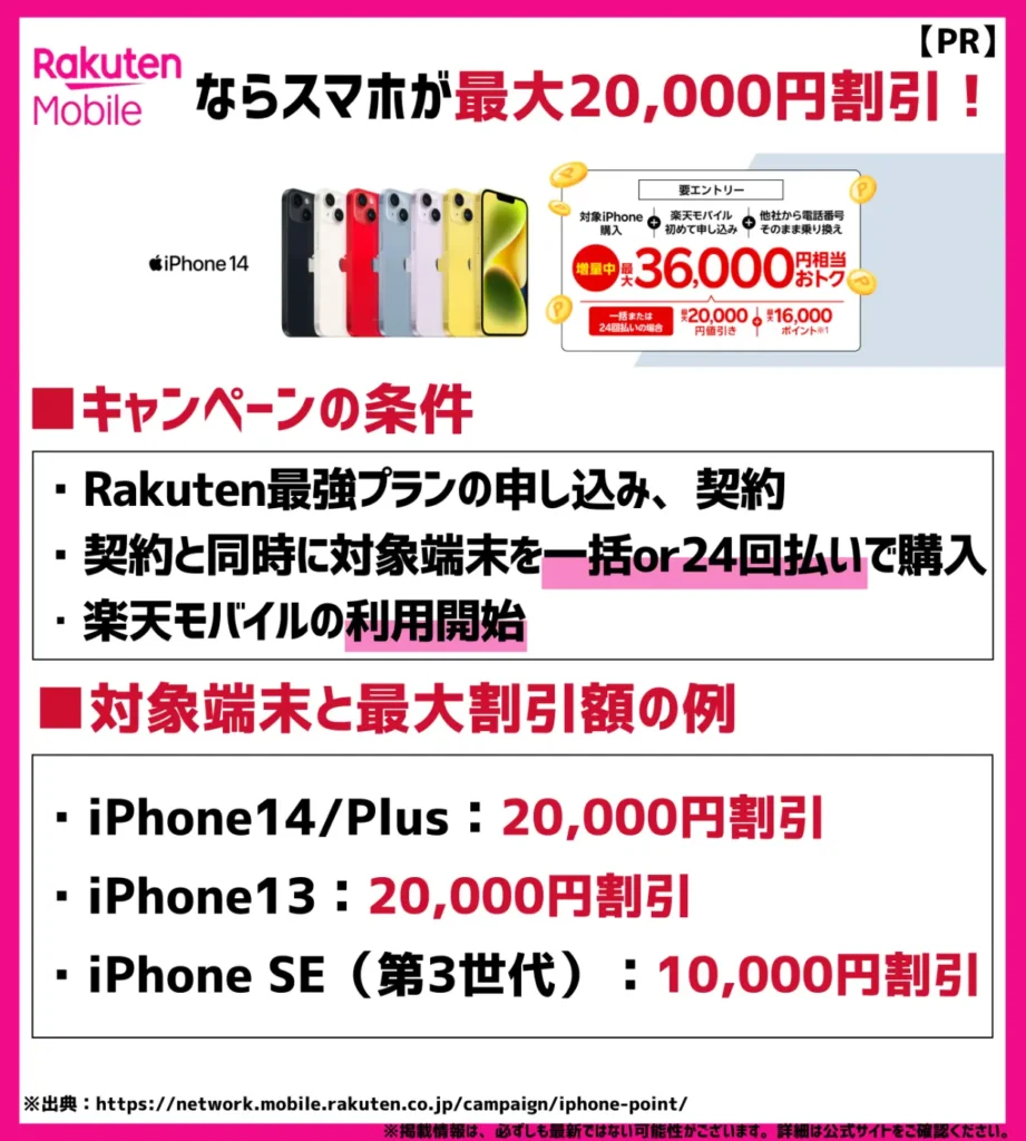 型落ちのiPhoneをお得に購入したい場合|三木谷キャンペーンと併用しつつ、20,000円の割引が適用可能