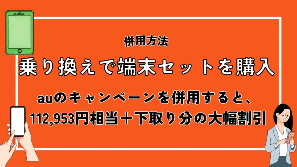 乗り換えで端末セットを購入|auのキャンペーンを併用すると、112,953円相当+下取り分がお得に