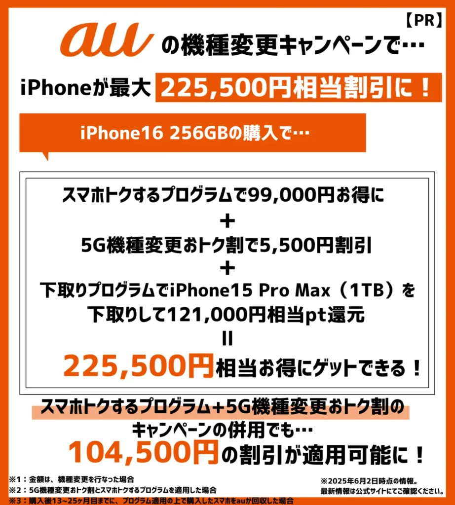 auの機種変更キャンペーンでiPhoneが最大20万円以上も割引
