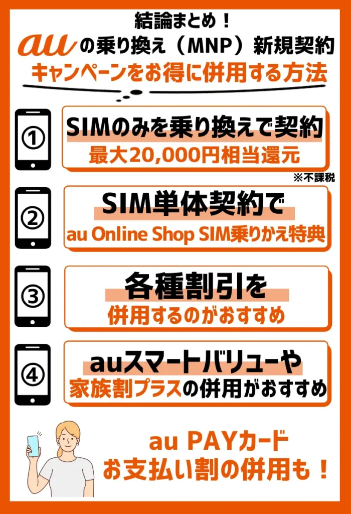 SIMのみを乗り換えで契約|最大20,000円相当(不課税)au PAY残高還元+セット割の併用がおすすめ