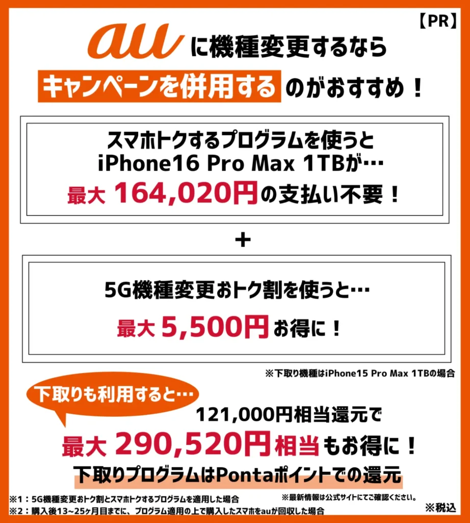 iPhone16を安く買うなら、auがおすすめ!キャンペーンの併用で、最大29万円以上も安い!