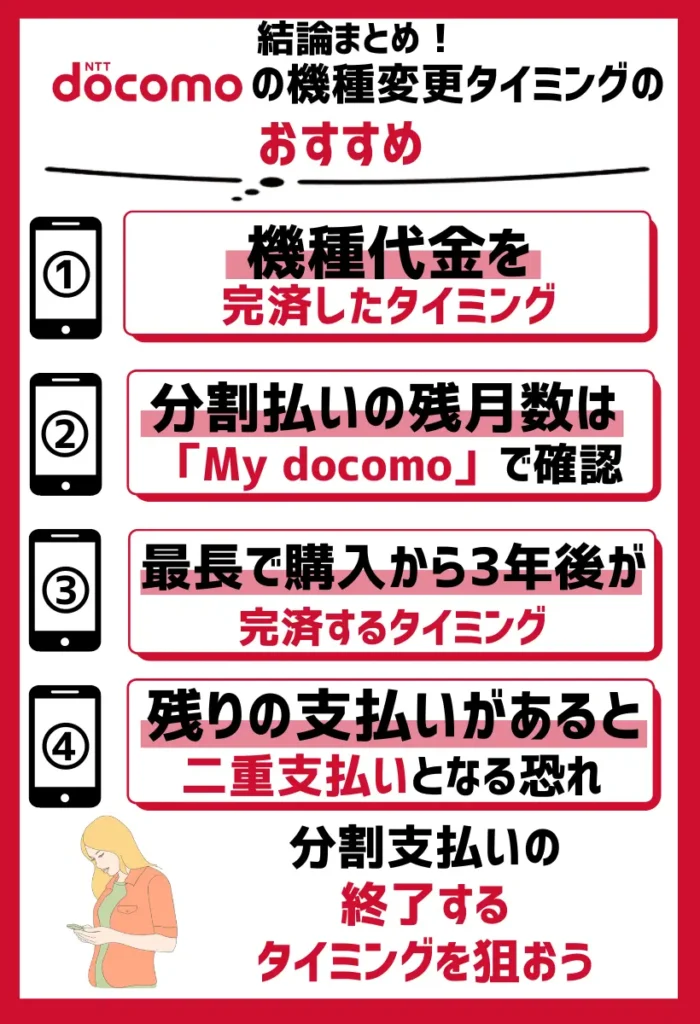 機種代金を完済したタイミング｜分割払いの残月数は「My docomo」で確認できる