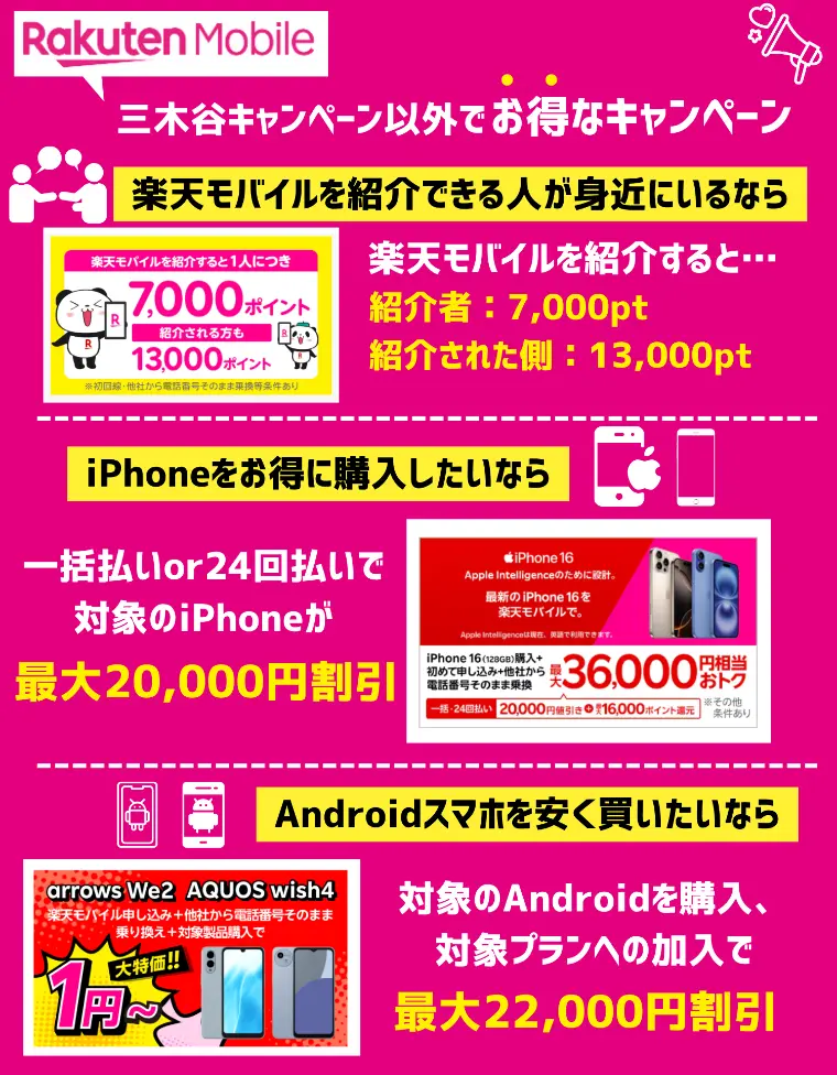 【併用も可能?】三木谷キャンペーン以外もお得!楽天モバイルの特典まとめ