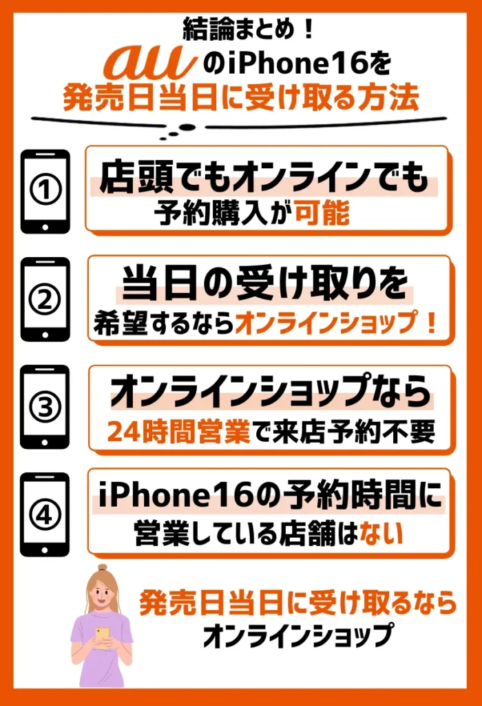 auオンラインショップで購入する|iPhone16が予約できるのは毎年21時から
