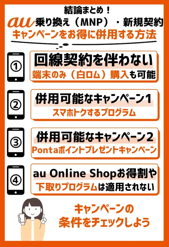 回線契約なしで機種だけ購入｜auのキャンペーンを併用すると、最大で110,000円相当がお得