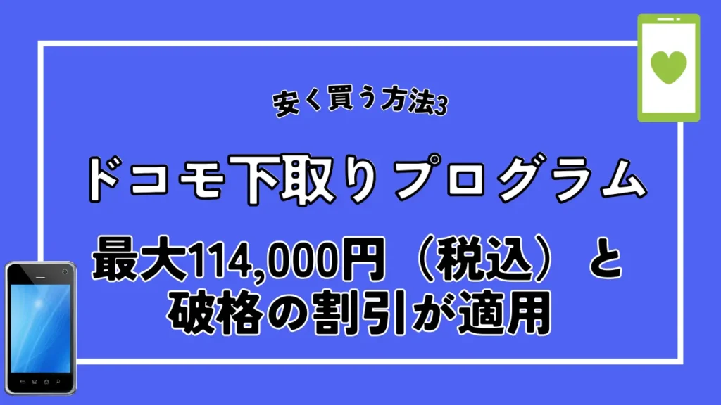安く買う方法3. ドコモ下取りプログラム|最大114,000円(税込)と破格の割引が適用