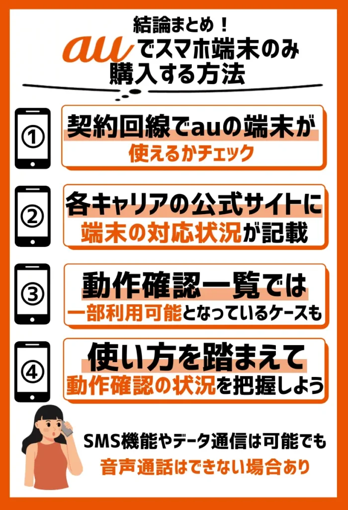 2. 契約回線でauの端末が使えるかチェック|「一部利用可能」に注意