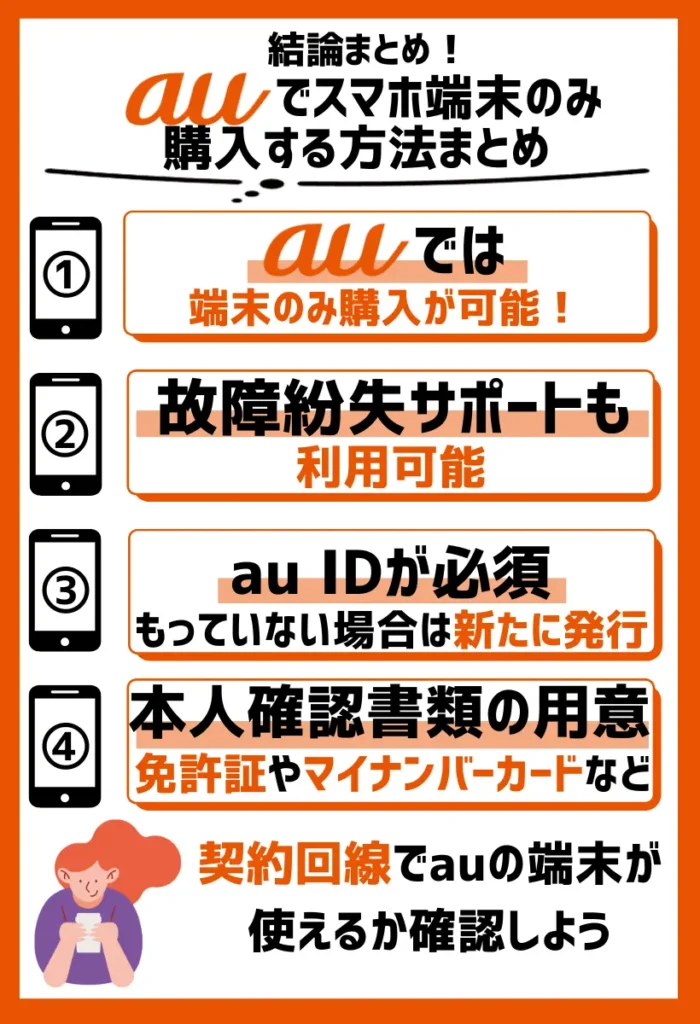 まとめ:auでスマホ端末のみ購入するなら、オンラインショップが便利