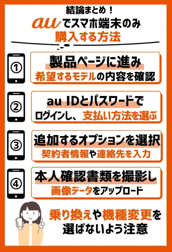 auで希望する端末を購入|支払い回数は一括払いのみ