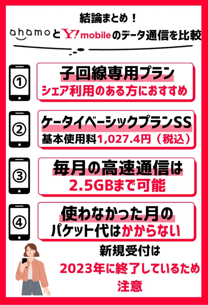 ワイモバイルでは子回線専用プランやケータイ専用プランも用意