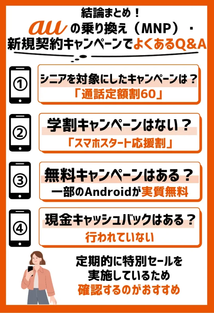auの乗り換え(MNP)・新規契約キャンペーンでよくあるQ&A