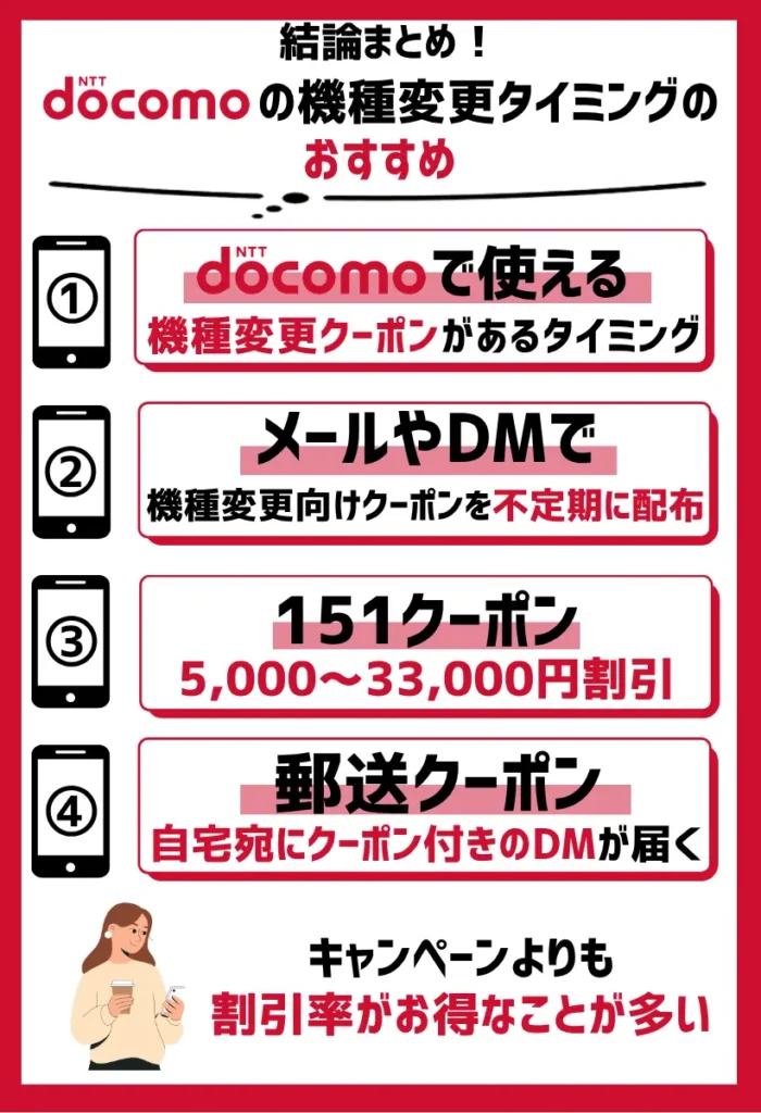 ドコモで使える機種変更クーポンがあるタイミング|クーポンの適用条件に注目