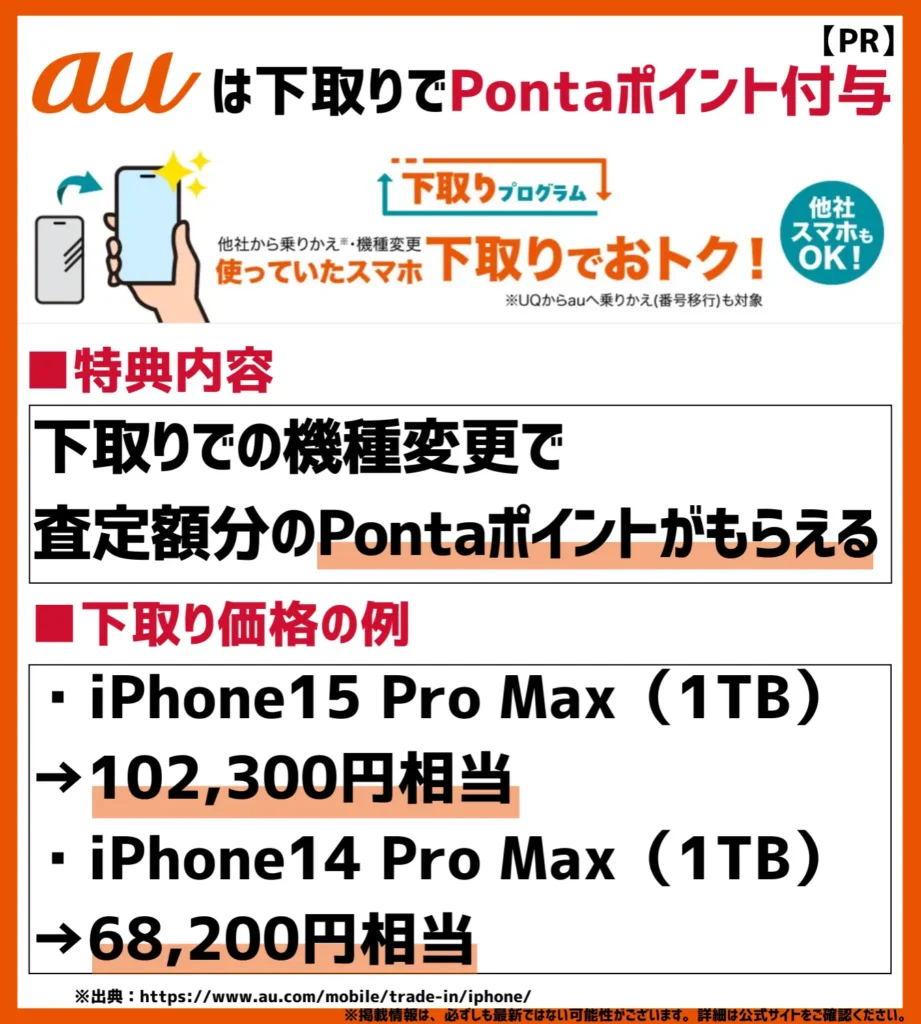 下取りプログラム|本体価格の割引にも適用できるPontaポイントが査定額分もらえる