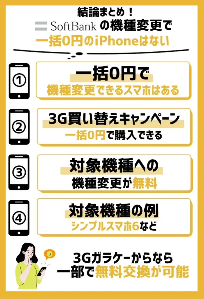 ソフトバンクの一括0円で機種変更できるスマホはある|3Gガラケーからなら一部で無料交換が可能