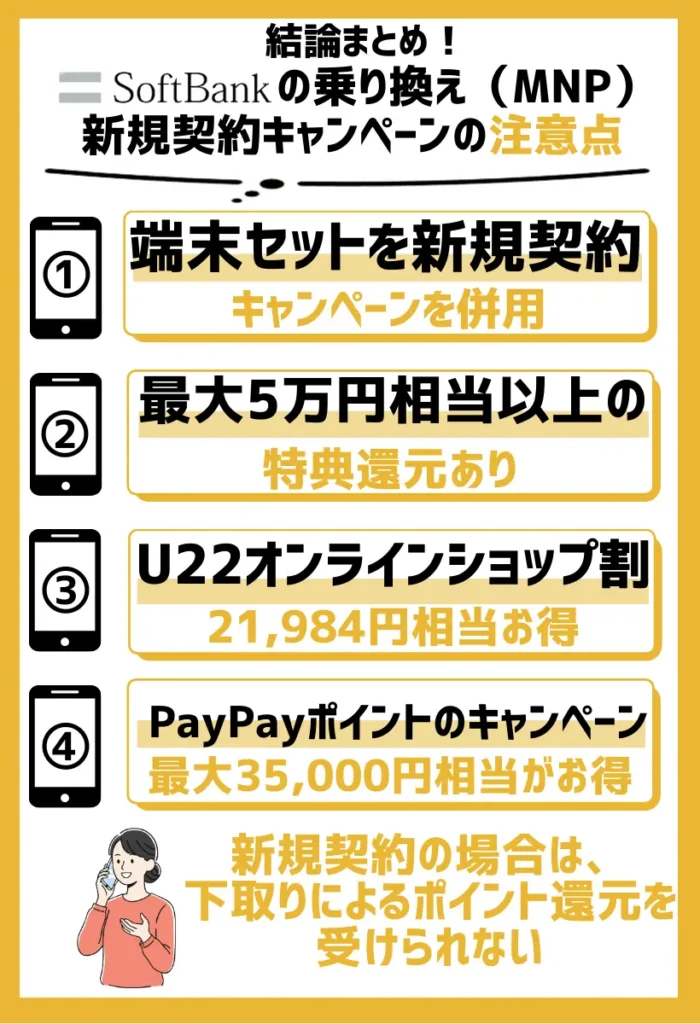 端末セットを新規契約｜ソフトバンクのキャンペーンを併用すると最大5万円以上の特典還元